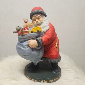 DeCora Christmas Santa Claus Figurine with Toy Sack – 1990s Resin Holiday Decor
